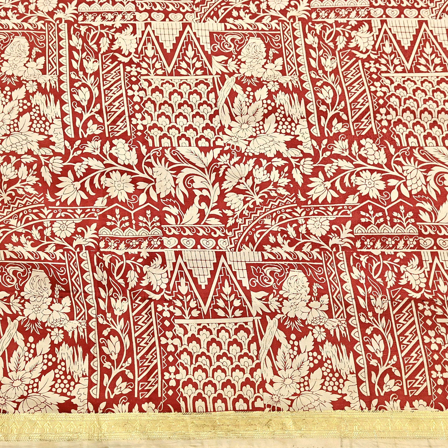 Indian Vintage Sari Rusty & Ivory 100% Pure Silk Printed Saree Craft Fabric 5yd Sewing Dress Making Soft Wrap Quilting Crafting Upcycle