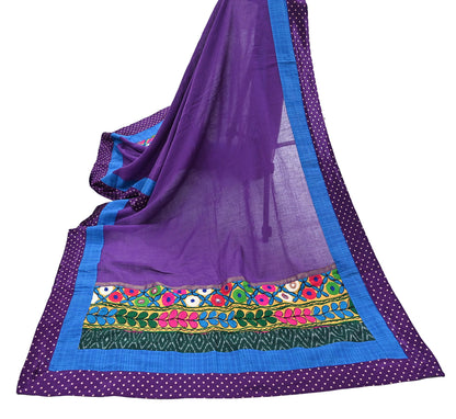 Indian Vintage Purple Dupatta Long Stole Cotton Embroidered kutch Scarves Veil Scarf Wrap