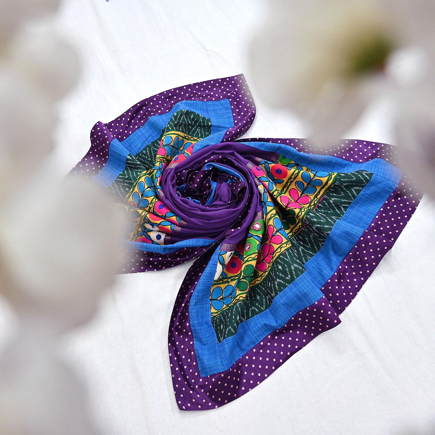 Indian Vintage Purple Dupatta Long Stole Cotton Embroidered kutch Scarves Veil Scarf Wrap