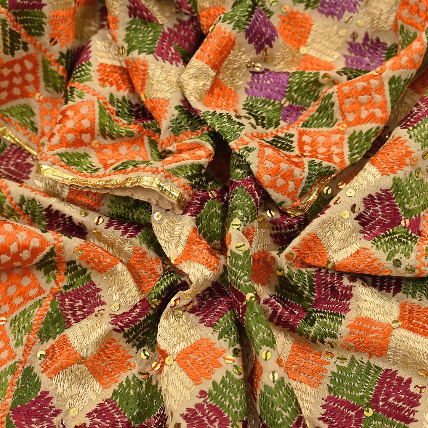 Indian Vintage Dupatta beige pure cotton Long Stole Hand Embroidered Bagh Phulkari Stole Scarves Fringes Party wear