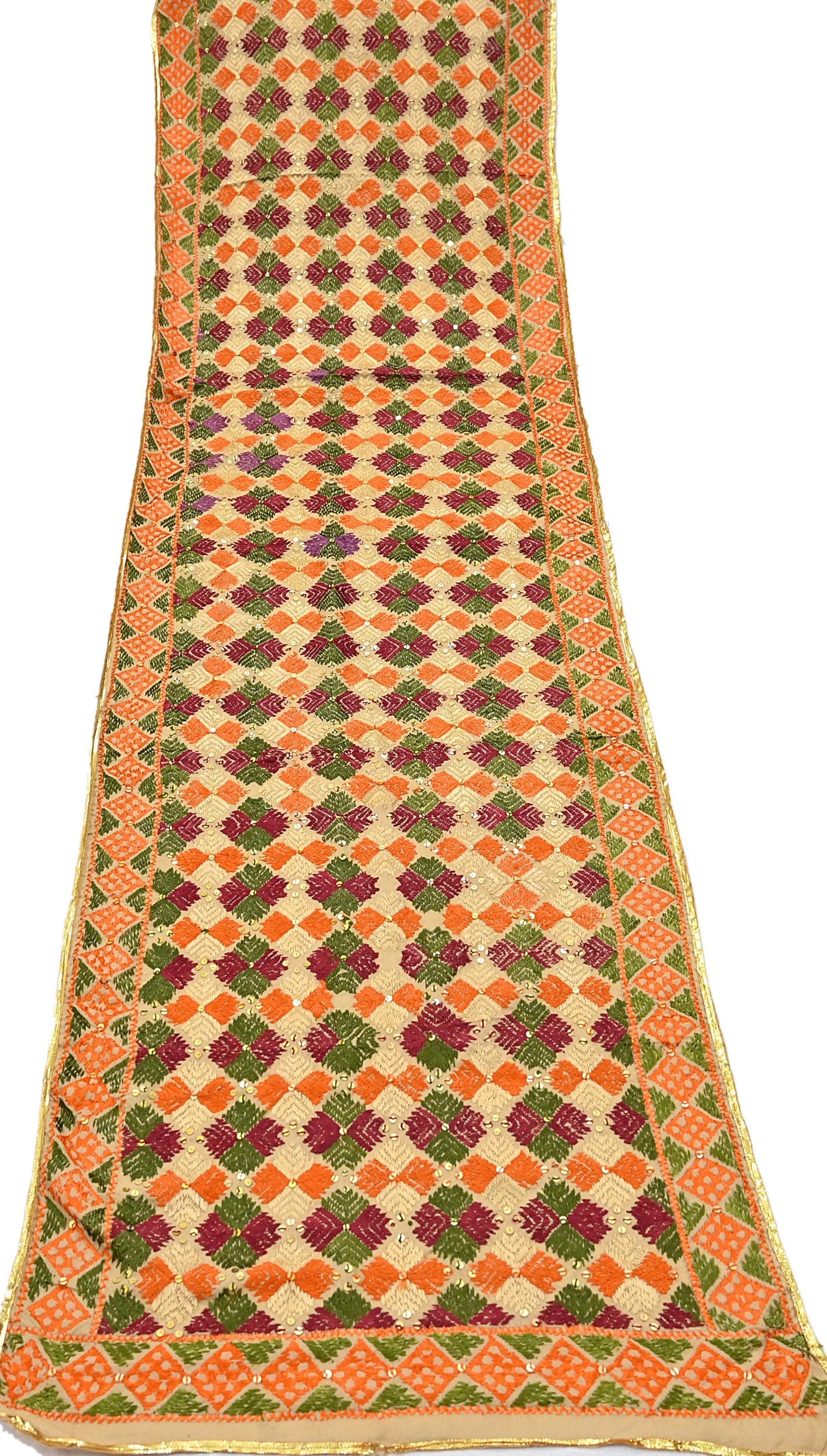 Indian Vintage Dupatta beige pure cotton Long Stole Hand Embroidered Bagh Phulkari Stole Scarves Fringes Party wear