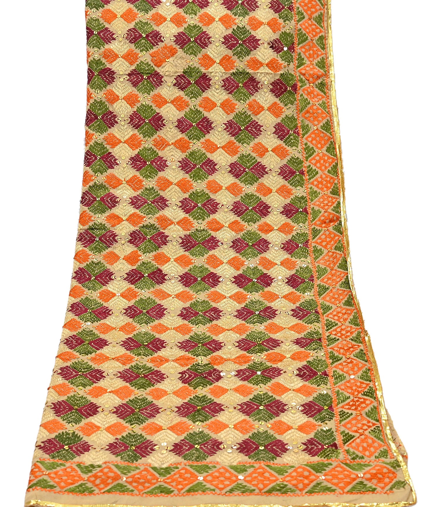 Indian Vintage Dupatta beige pure cotton Long Stole Hand Embroidered Bagh Phulkari Stole Scarves Fringes Party wear