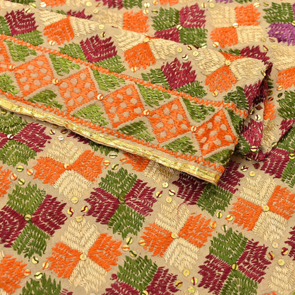 Indian Vintage Dupatta beige pure cotton Long Stole Hand Embroidered Bagh Phulkari Stole Scarves Fringes Party wear