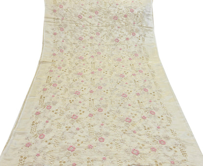 Indian new Ivory Gold Chanderi silk Embroidered Design Fabric glass beaded zari sequins Crafting Quilting Dress making Crafting