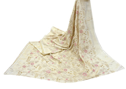 Indian new Ivory Gold Chanderi silk Embroidered Design Fabric glass beaded zari sequins Crafting Quilting Dress making Crafting