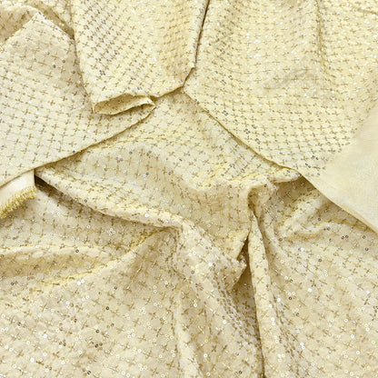 Indian new Ivory Gold Chanderi silk Embroidered Design Fabric glass beaded zari sequins Crafting Quilting Dress making Crafting