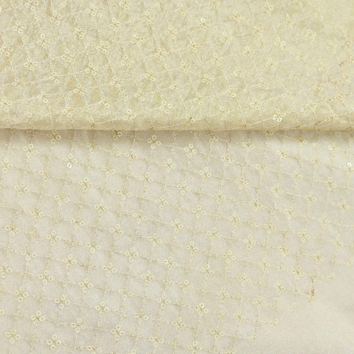 Indian new Ivory Gold Chanderi silk Embroidered Design Fabric glass beaded zari sequins Crafting Quilting Dress making Crafting