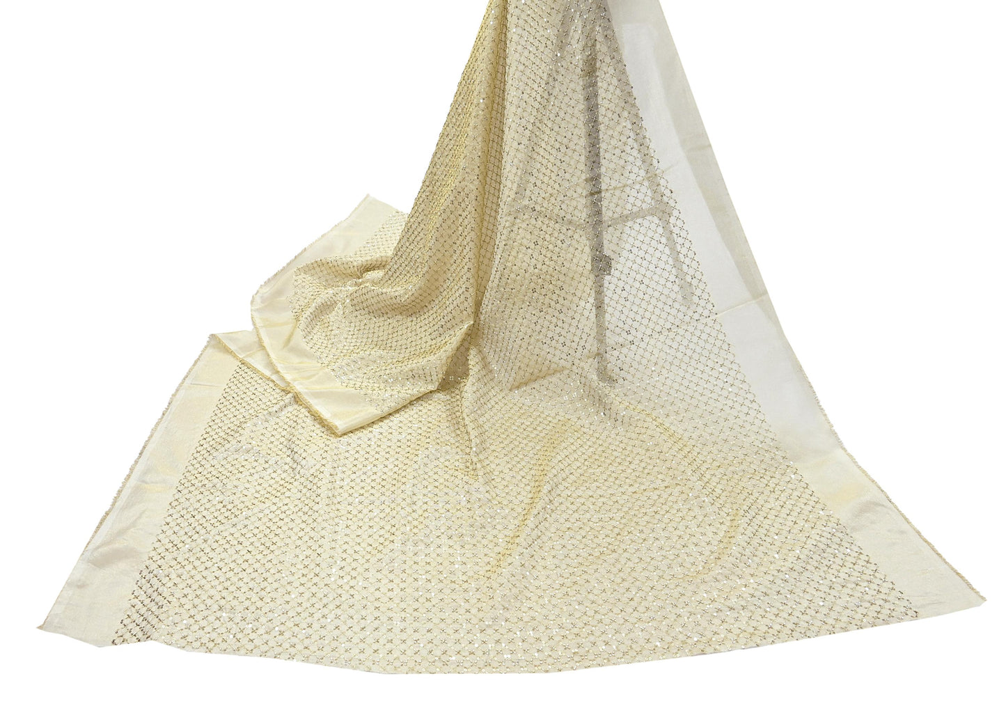 Indian new Ivory Gold Chanderi silk Embroidered Design Fabric glass beaded zari sequins Crafting Quilting Dress making Crafting