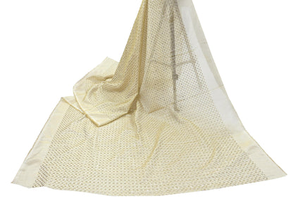 Indian new Ivory Gold Chanderi silk Embroidered Design Fabric glass beaded zari sequins Crafting Quilting Dress making Crafting