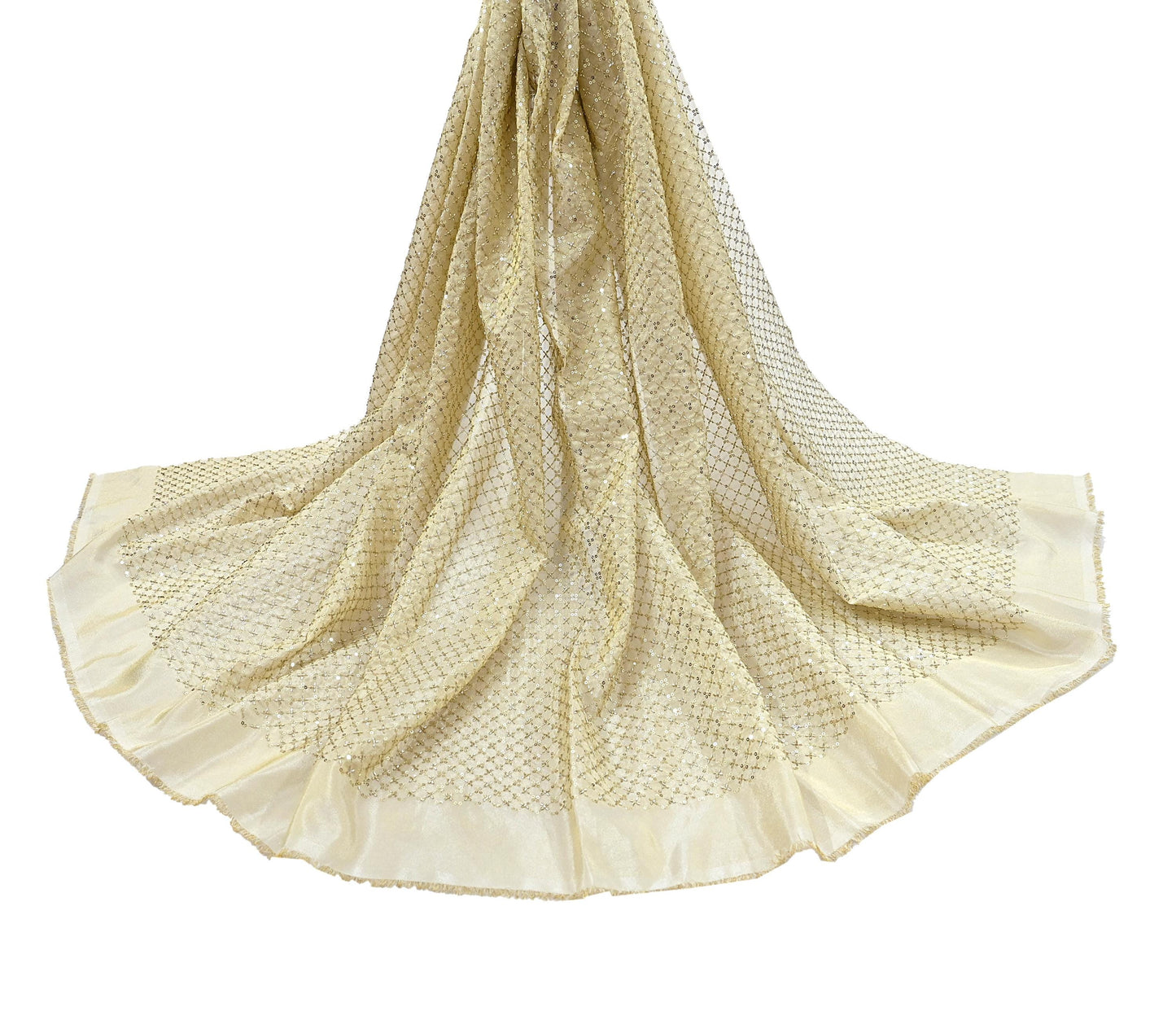 Indian new Ivory Gold Chanderi silk Embroidered Design Fabric glass beaded zari sequins Crafting Quilting Dress making Crafting