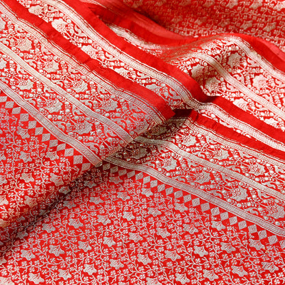 Indian Vintage Sari Hot Red Heavy Wedding Pure Satin Silk Woven Banarasi Brocade Saree Zari 5Yd Craft Fabric Ethnic Dress making Crafting