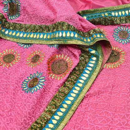 Indian Vintage Heavy Sarees Pink Pure Georgette Silk Hand Embroidered Sari Fabric 6Yd Sewing Ethnic Zardozi/dabka zari Wedding sarees