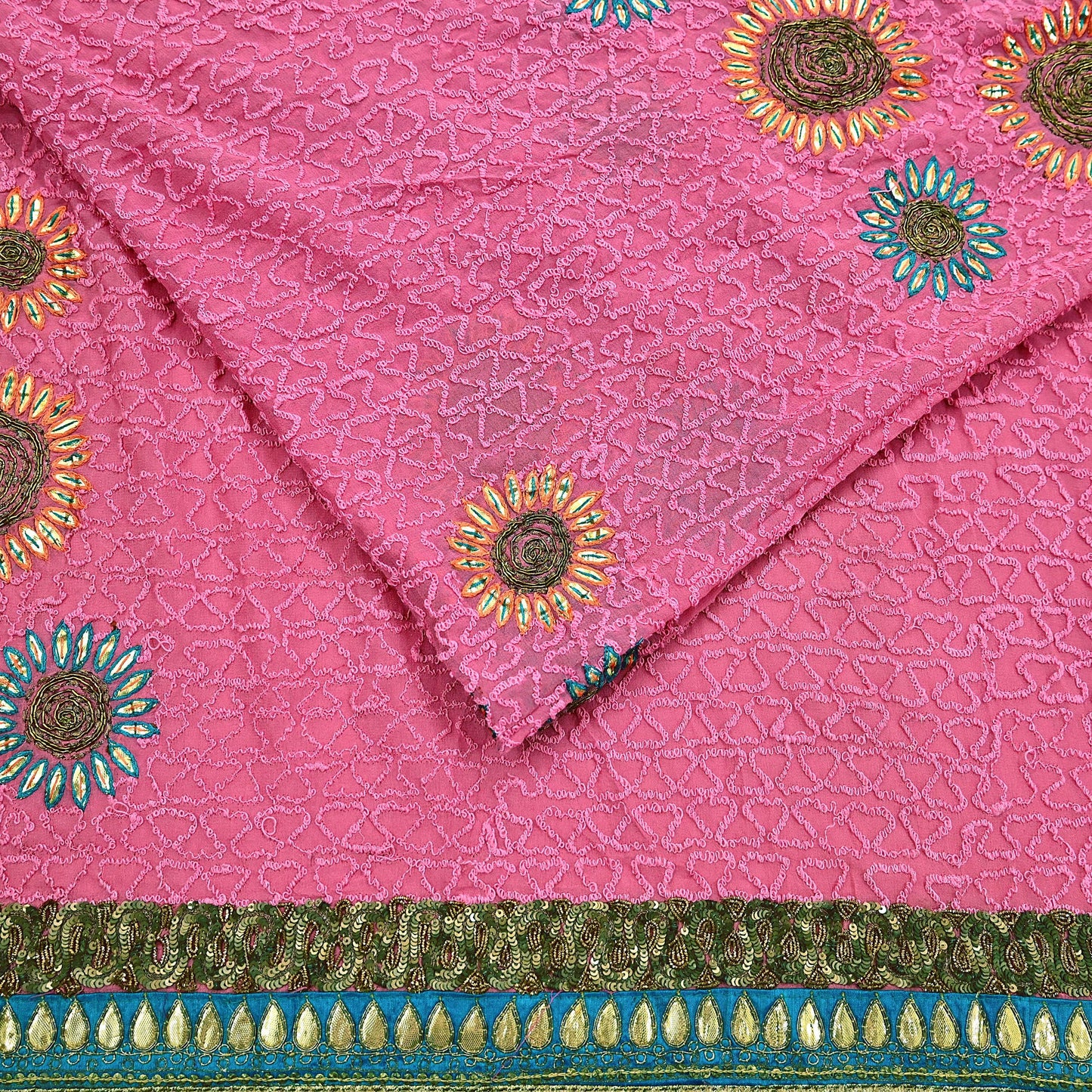 Indian Vintage Heavy Sarees Pink Pure Georgette Silk Hand Embroidered Sari Fabric 6Yd Sewing Ethnic Zardozi/dabka zari Wedding sarees