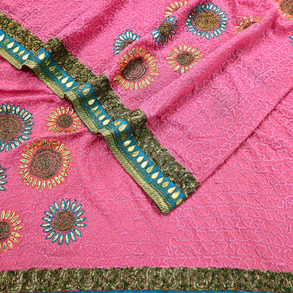 Indian Vintage Heavy Sarees Pink Pure Georgette Silk Hand Embroidered Sari Fabric 6Yd Sewing Ethnic Zardozi/dabka zari Wedding sarees