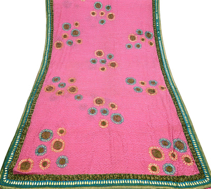 Indian Vintage Heavy Sarees Pink Pure Georgette Silk Hand Embroidered Sari Fabric 6Yd Sewing Ethnic Zardozi/dabka zari Wedding sarees