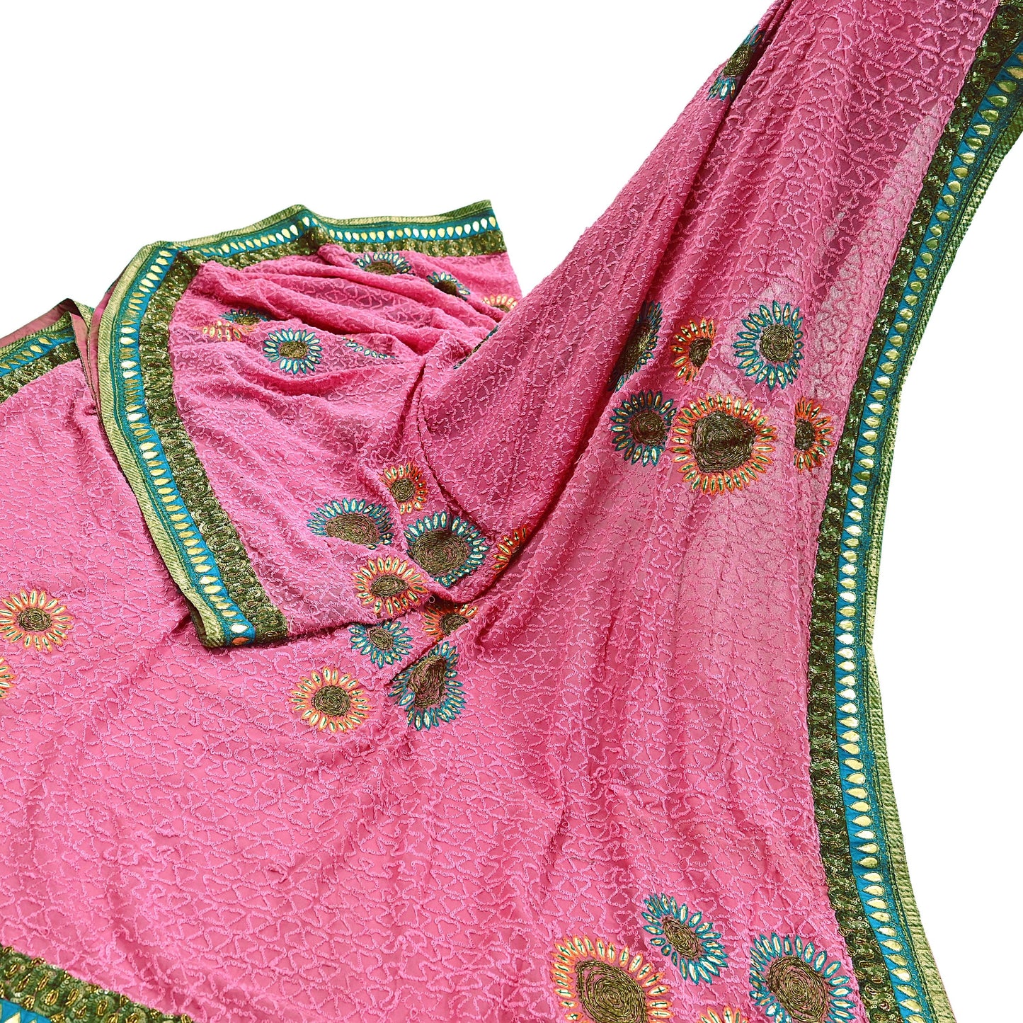 Indian Vintage Heavy Sarees Pink Pure Georgette Silk Hand Embroidered Sari Fabric 6Yd Sewing Ethnic Zardozi/dabka zari Wedding sarees