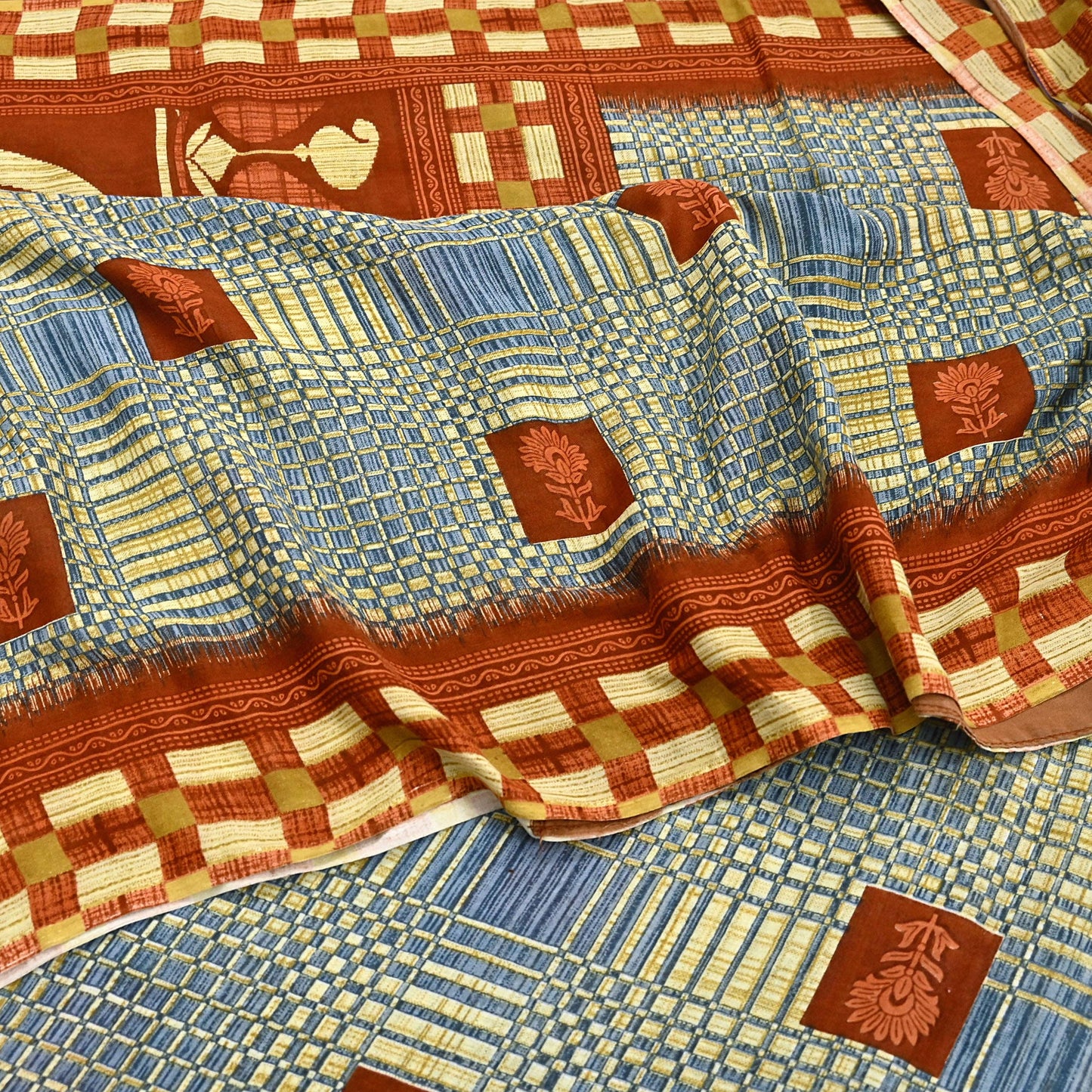 Indian Vintage Saree Printed 100% Pure Cotton Sari Craft Fabric 5Yd Soft Sewing Sarong Wrap Dress Making Quilting Crafting
