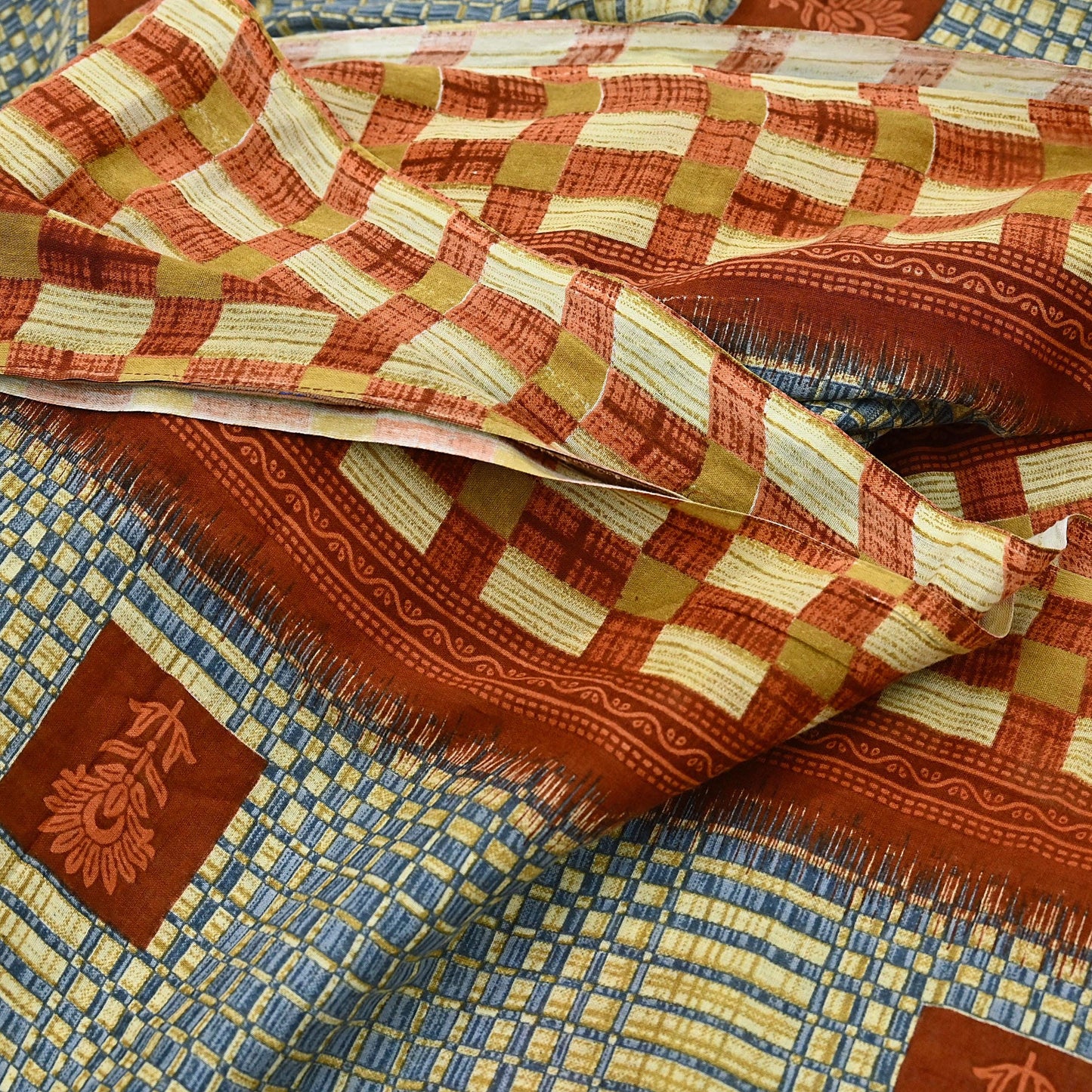 Indian Vintage Saree Printed 100% Pure Cotton Sari Craft Fabric 5Yd Soft Sewing Sarong Wrap Dress Making Quilting Crafting