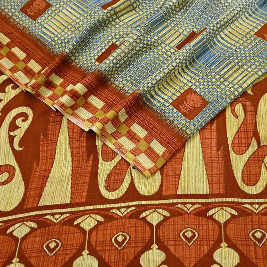 Indian Vintage Saree Printed 100% Pure Cotton Sari Craft Fabric 5Yd Soft Sewing Sarong Wrap Dress Making Quilting Crafting