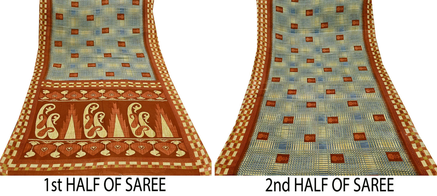 Indian Vintage Saree Printed 100% Pure Cotton Sari Craft Fabric 5Yd Soft Sewing Sarong Wrap Dress Making Quilting Crafting