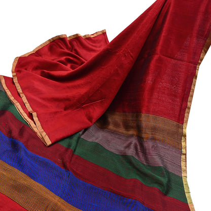Indian Vintage Sari Red woven Sari Pure chanderi Silk Saree Craft Fabric 5Yd Floral Soft Zari Dress making For Crafting Quilting