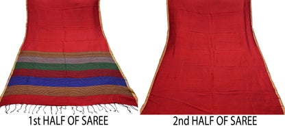 Indian Vintage Sari Red woven Sari Pure chanderi Silk Saree Craft Fabric 5Yd Floral Soft Zari Dress making For Crafting Quilting