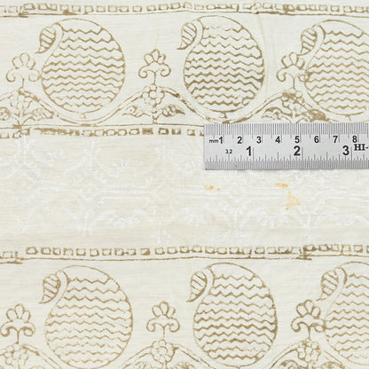 Indian Vintage Sari Ivory Block Painted Pure Cotton Saree Craft Fabric 5Yd Sewing Sarong Wrap Boho Floral Crafting Upcycle Quilting Zari