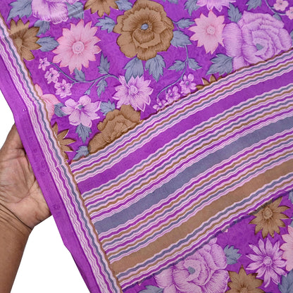 Indian Vintage Sari Purple Pure Crepe Silk Printed Saree 5yard Sewing Quilting Floral Soft Craft Fabric Wrap