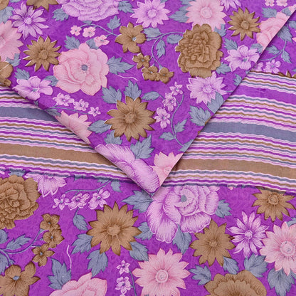 Indian Vintage Sari Purple Pure Crepe Silk Printed Saree 5yard Sewing Quilting Floral Soft Craft Fabric Wrap