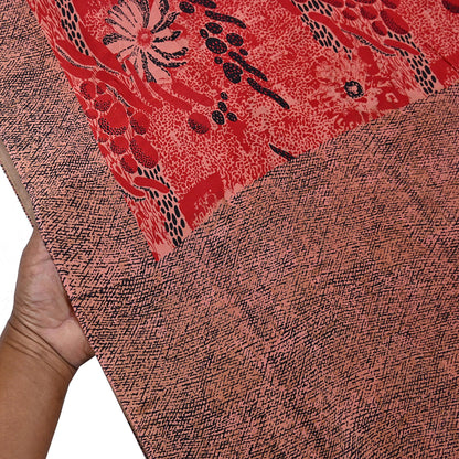 Indian Vintage Sari Black, peach & Red Pure Crepe Silk Printed Saree 5yard Sewing Soft Craft Fabric Wrap