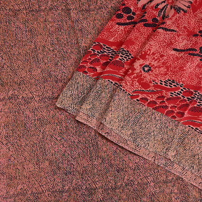 Indian Vintage Sari Black, peach & Red Pure Crepe Silk Printed Saree 5yard Sewing Soft Craft Fabric Wrap