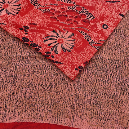 Indian Vintage Sari Black, peach & Red Pure Crepe Silk Printed Saree 5yard Sewing Soft Craft Fabric Wrap