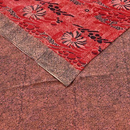 Indian Vintage Sari Black, peach & Red Pure Crepe Silk Printed Saree 5yard Sewing Soft Craft Fabric Wrap