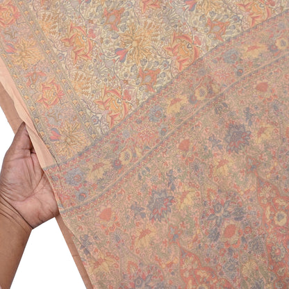 Indian Vintage Beige & Peach Saree Pure Georgette Silk Printed Sari Craft Fabric Sewing 5Yard Soft Light Dress Making Floral