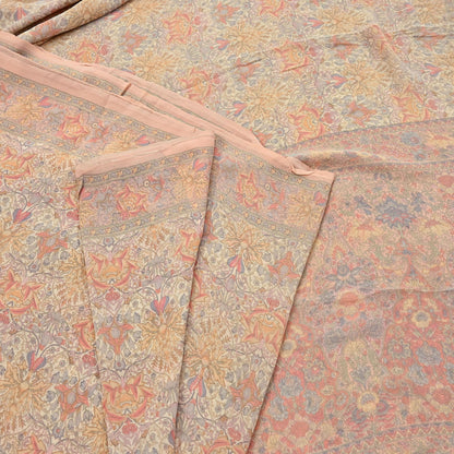 Indian Vintage Beige & Peach Saree Pure Georgette Silk Printed Sari Craft Fabric Sewing 5Yard Soft Light Dress Making Floral