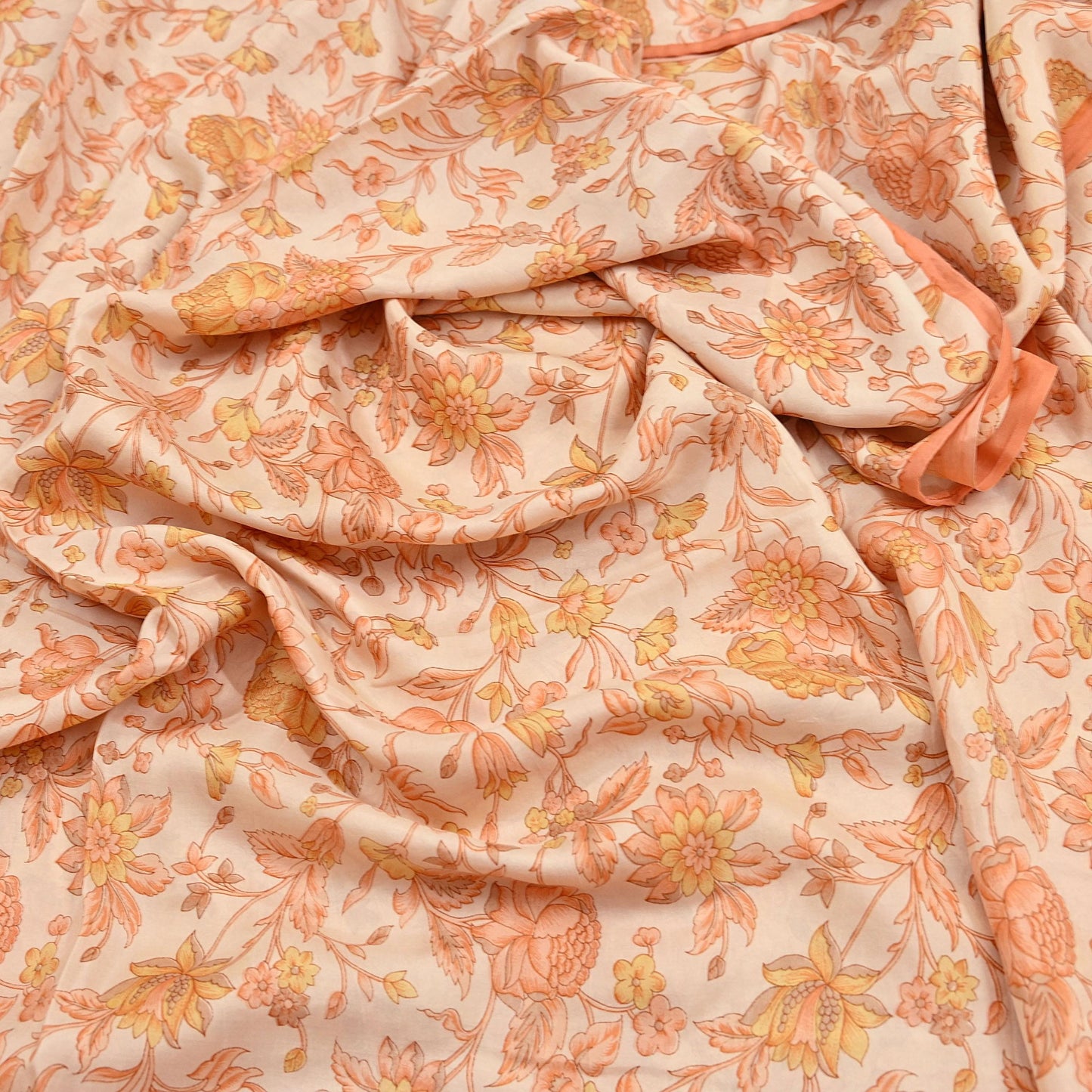 Indian Vintage Sari beige & orange 100% Pure Silk Printed Sarees 6yd Craft Fabric Sewing Soft Dress Making Floral Quilting Crafting Upcycle