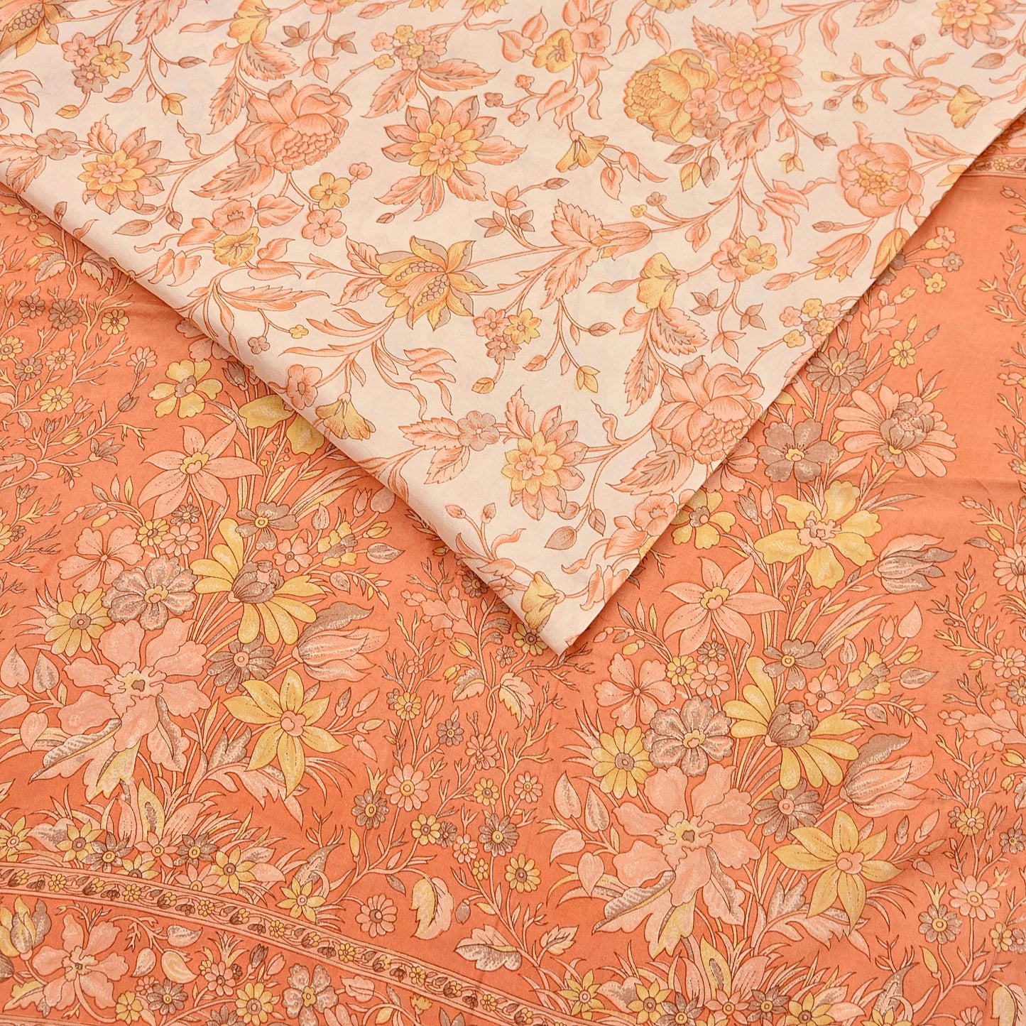 Indian Vintage Sari beige & orange 100% Pure Silk Printed Sarees 6yd Craft Fabric Sewing Soft Dress Making Floral Quilting Crafting Upcycle