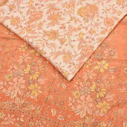 Indian Vintage Sari beige & orange 100% Pure Silk Printed Sarees 6yd Craft Fabric Sewing Soft Dress Making Floral Quilting Crafting Upcycle