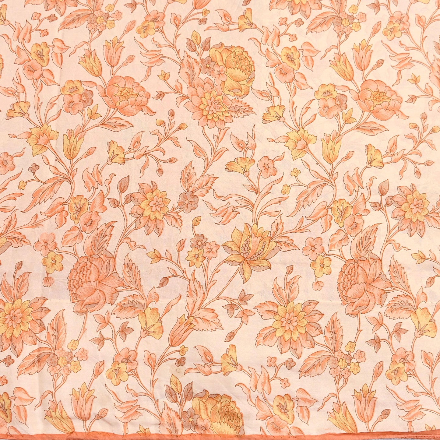 Indian Vintage Sari beige & orange 100% Pure Silk Printed Sarees 6yd Craft Fabric Sewing Soft Dress Making Floral Quilting Crafting Upcycle