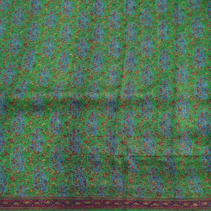 Indian Vintage Sari Green 100% Pure Silk Printed Saree Craft Fabric 6yd Sewing Dress Making Soft Wrap Quilting Crafting Upcycle