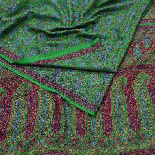 Indian Vintage Sari Green 100% Pure Silk Printed Saree Craft Fabric 6yd Sewing Dress Making Soft Wrap Quilting Crafting Upcycle