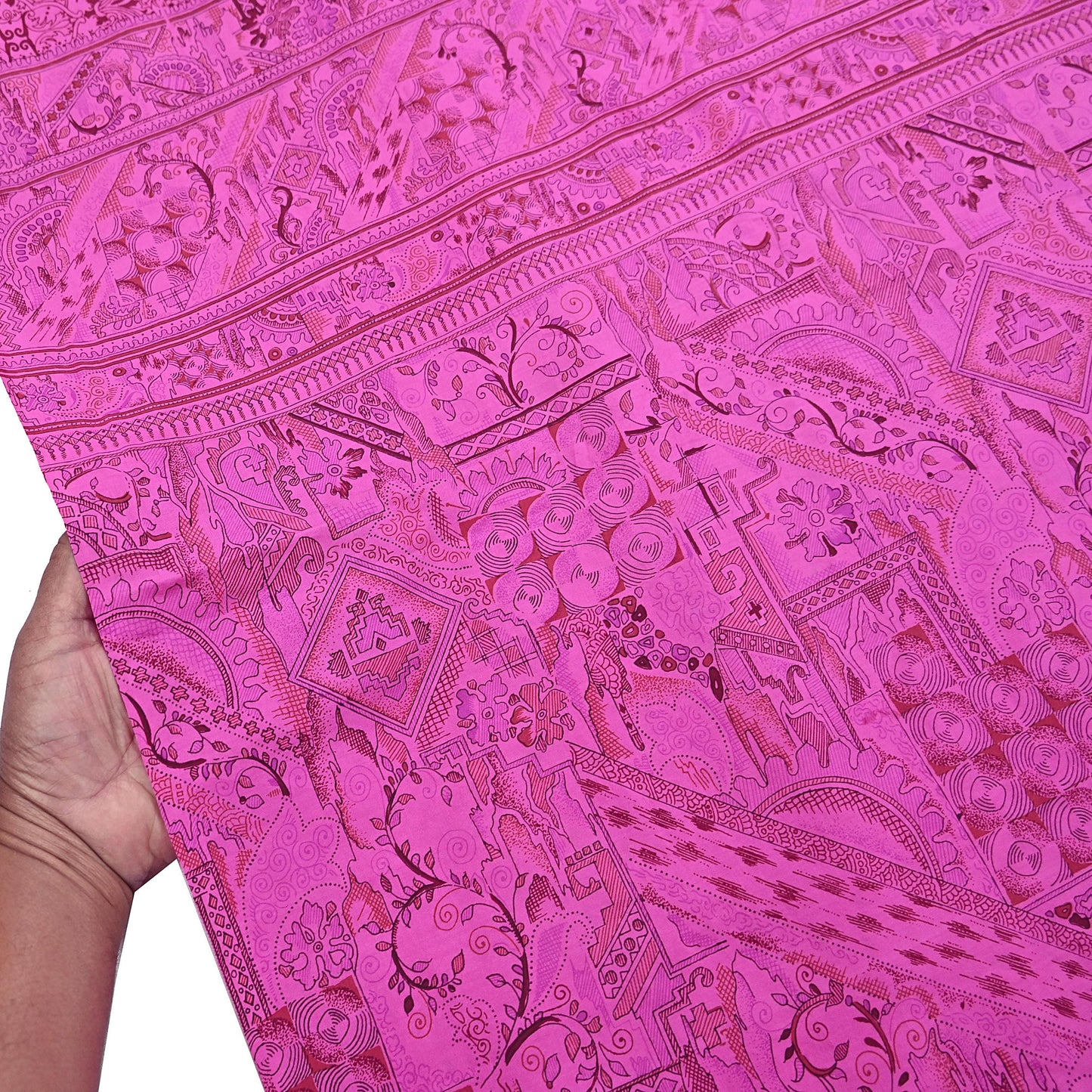 Indian Vintage Sari Pink 100% Pure Silk Printed Saree Craft Fabric 6yd Sewing Dress Making Soft Wrap Quilting Crafting Upcycle