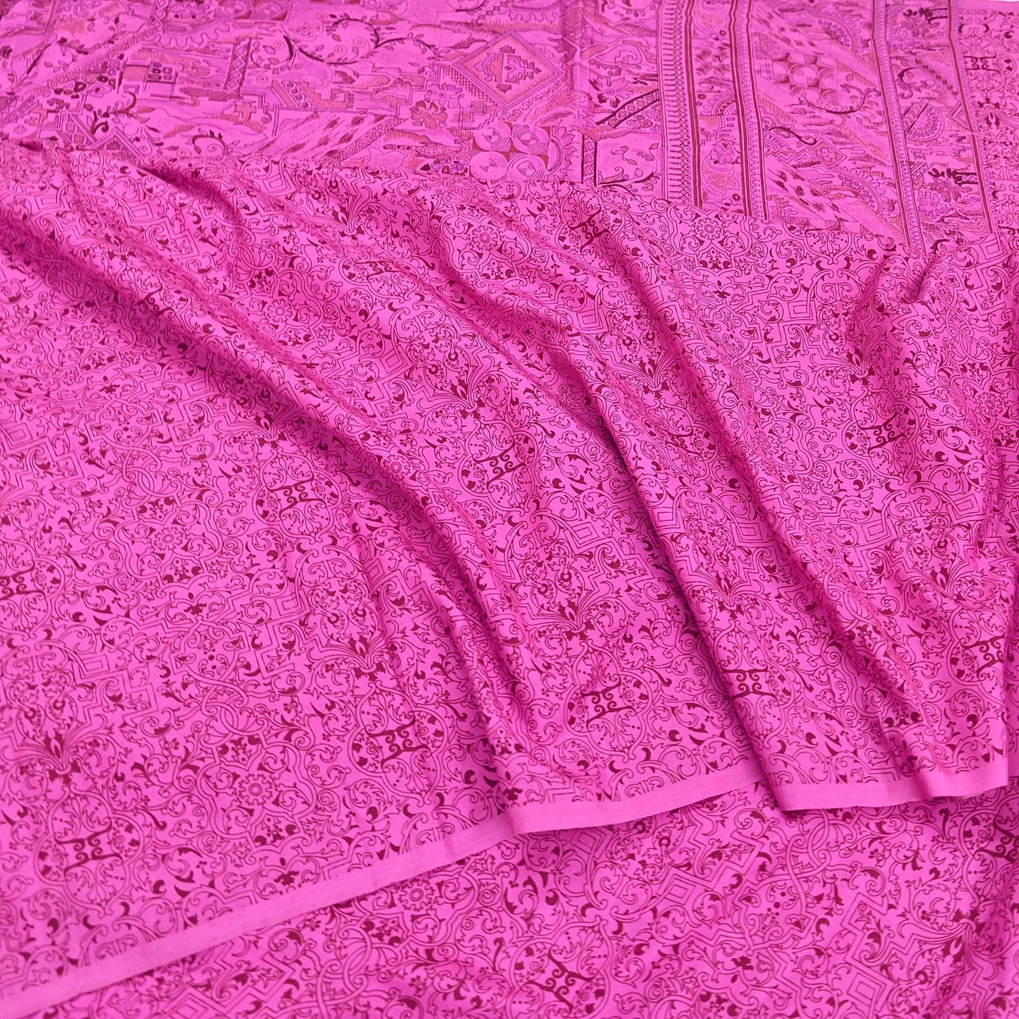 Indian Vintage Sari Pink 100% Pure Silk Printed Saree Craft Fabric 6yd Sewing Dress Making Soft Wrap Quilting Crafting Upcycle