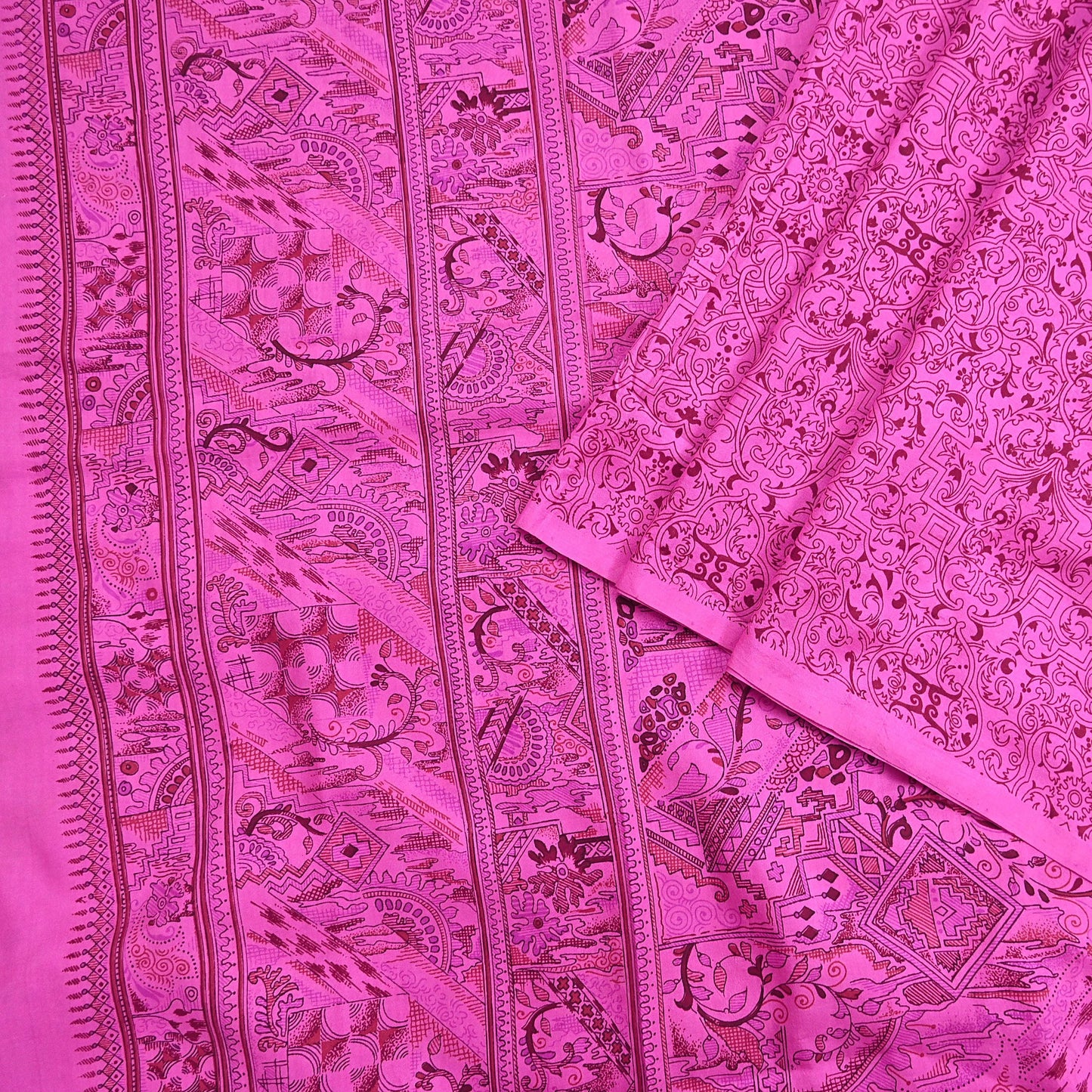 Indian Vintage Sari Pink 100% Pure Silk Printed Saree Craft Fabric 6yd Sewing Dress Making Soft Wrap Quilting Crafting Upcycle
