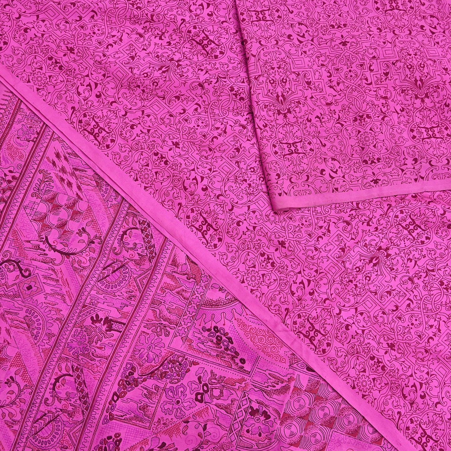 Indian Vintage Sari Pink 100% Pure Silk Printed Saree Craft Fabric 6yd Sewing Dress Making Soft Wrap Quilting Crafting Upcycle