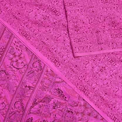 Indian Vintage Sari Pink 100% Pure Silk Printed Saree Craft Fabric 6yd Sewing Dress Making Soft Wrap Quilting Crafting Upcycle