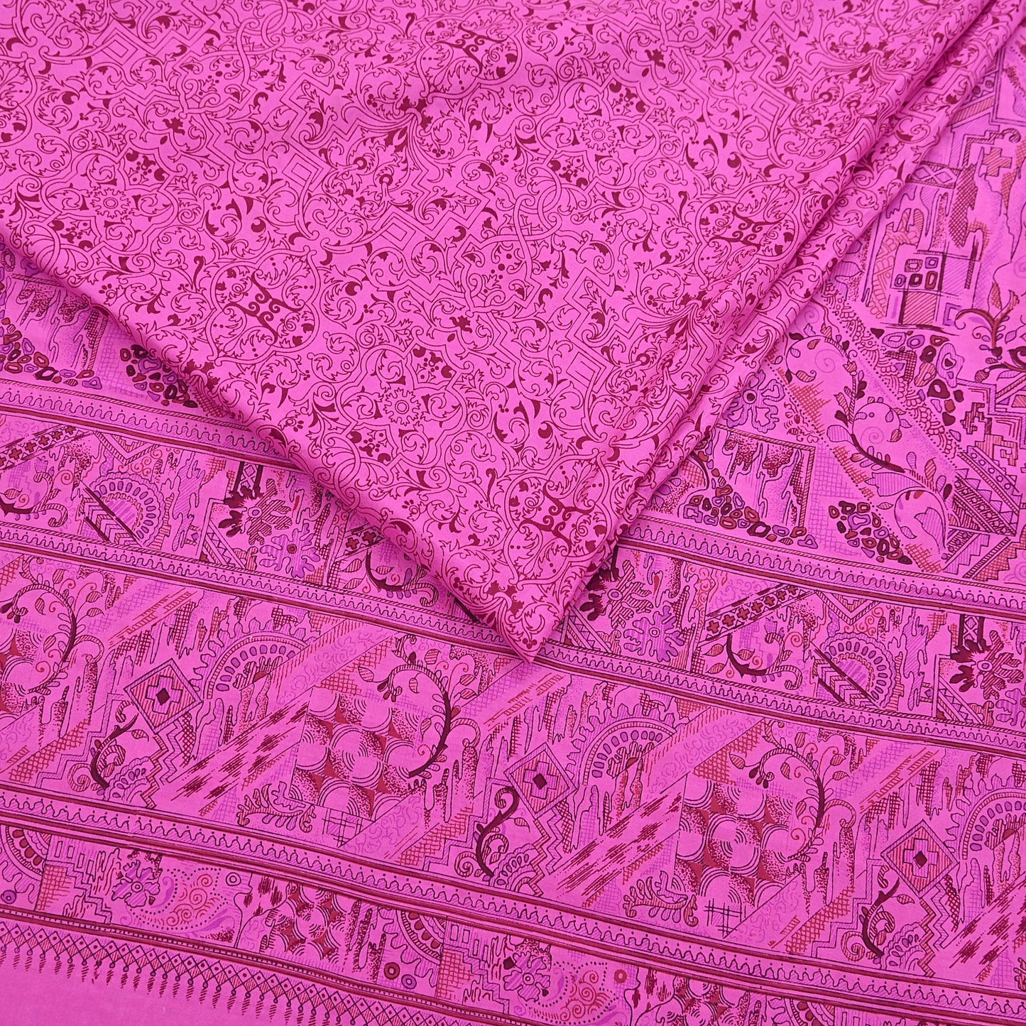 Indian Vintage Sari Pink 100% Pure Silk Printed Saree Craft Fabric 6yd Sewing Dress Making Soft Wrap Quilting Crafting Upcycle