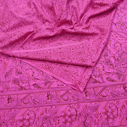 Indian Vintage Sari Pink 100% Pure Silk Printed Saree Craft Fabric 6yd Sewing Dress Making Soft Wrap Quilting Crafting Upcycle