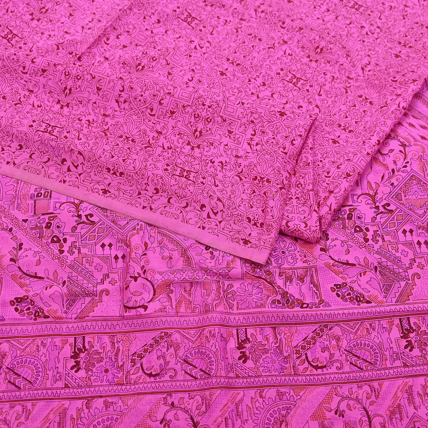 Indian Vintage Sari Pink 100% Pure Silk Printed Saree Craft Fabric 6yd Sewing Dress Making Soft Wrap Quilting Crafting Upcycle