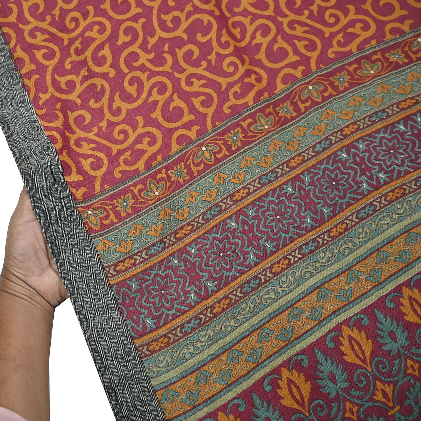 Vintage Maroon mustard Wool Saree Indian Pure Wool Floral Woven Fabric 6 Yard Soft Warm Craft Material for Winter Dressmaking & Sewing